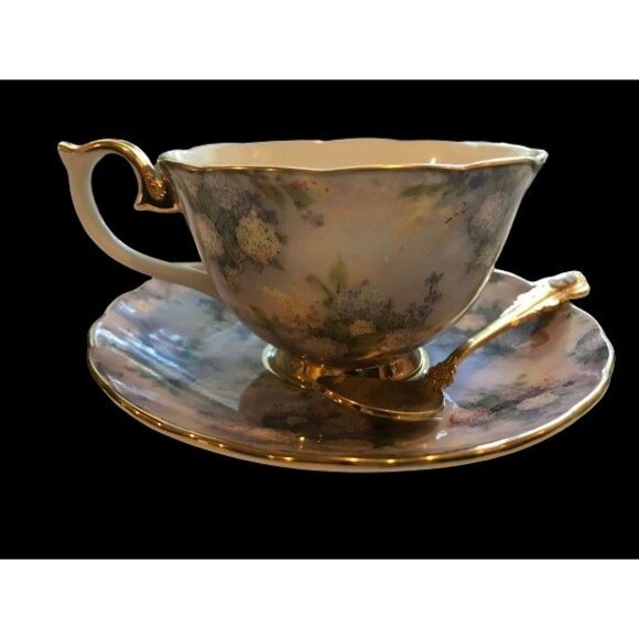 Lena Lius Glorious Chintz Teacup, Saucer & Spoon Treasured Purple Floral w/ COA - Picture 9 of 9